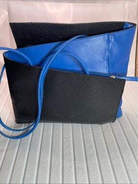 Cleo and Patek made in Italy Classic Two-Tone Black and Blue Shoulder Bag